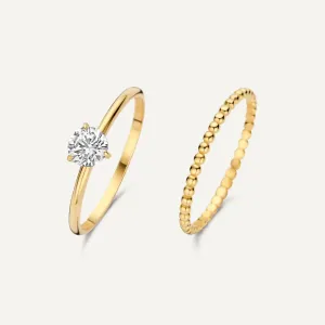 Prong Beaded Zirconia Rings Set