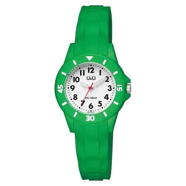 Q&Q Green Silicone Strap White Dial Quartz Watch for Ladies - V26A007VY