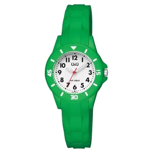 Q&Q Green Silicone Strap White Dial Quartz Watch for Ladies - V26A007VY