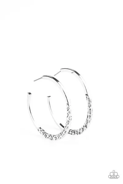 "Imprinted intensity" Silver Metal Half Hammered Hoop Earrings