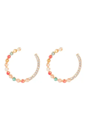 RHINESTONE GLASS BEAD MIX HOOP EARRINGS
