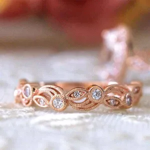 Rose Gold Vintage Leaf & Vine Stacking Wedding Band