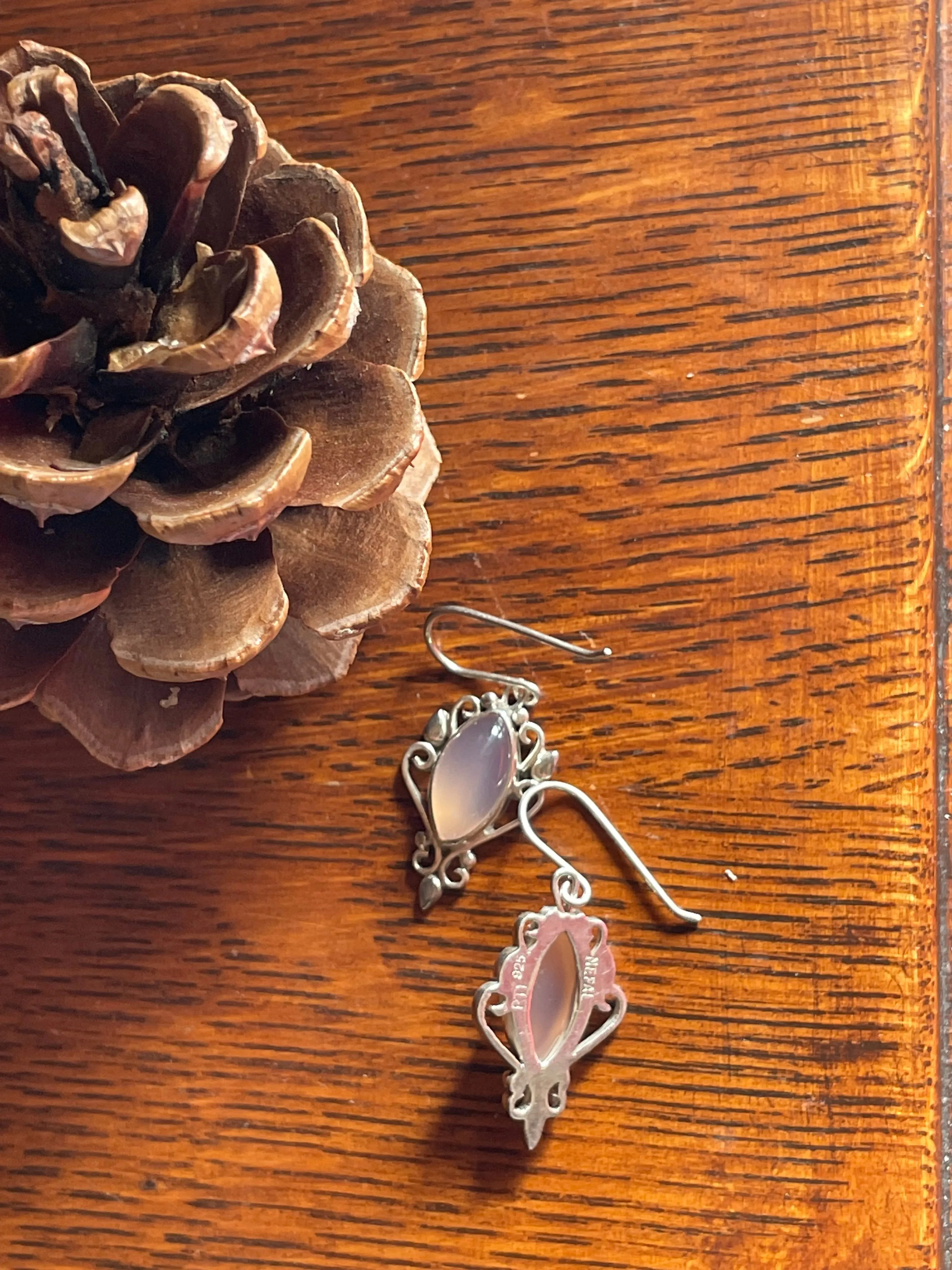Rose Quartz And Silver Drop Earrings