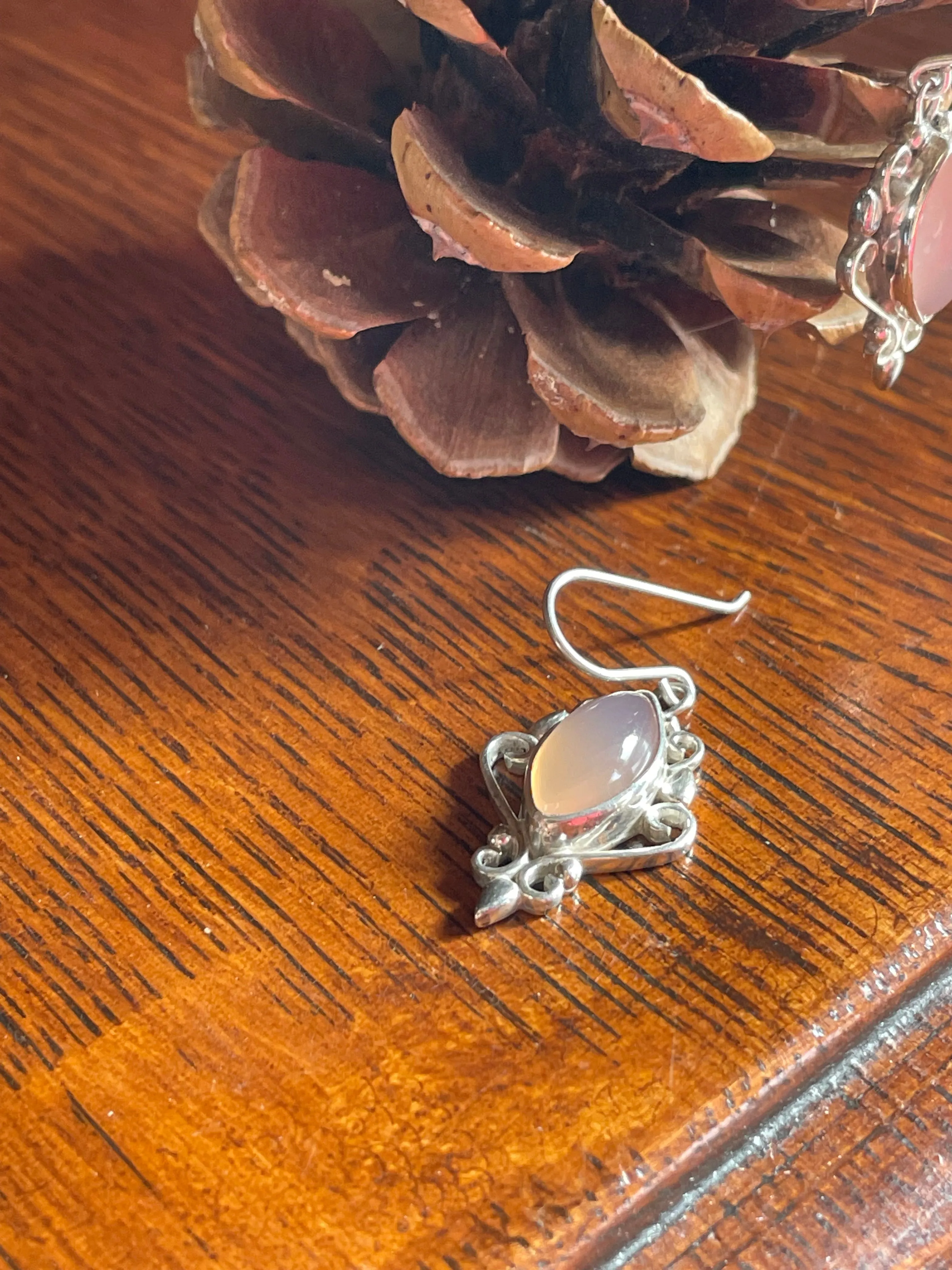 Rose Quartz And Silver Drop Earrings