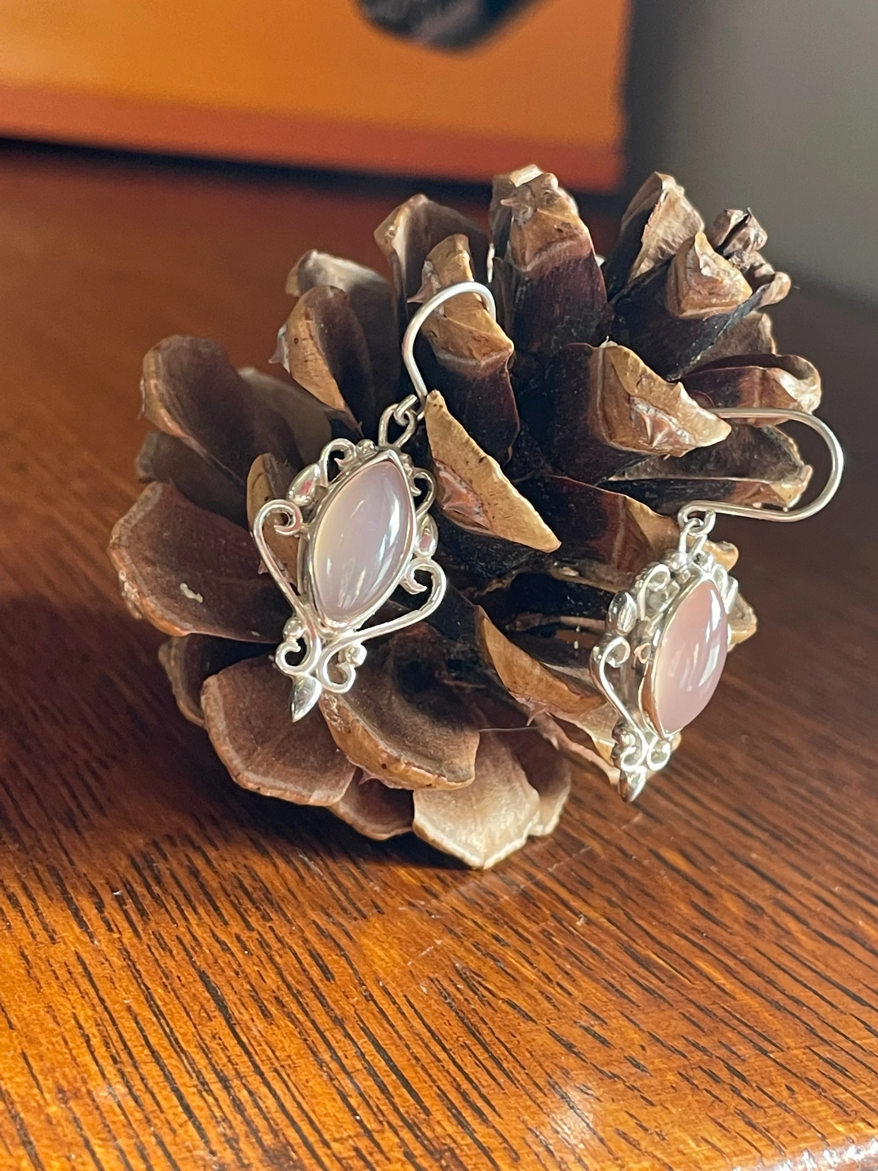 Rose Quartz And Silver Drop Earrings