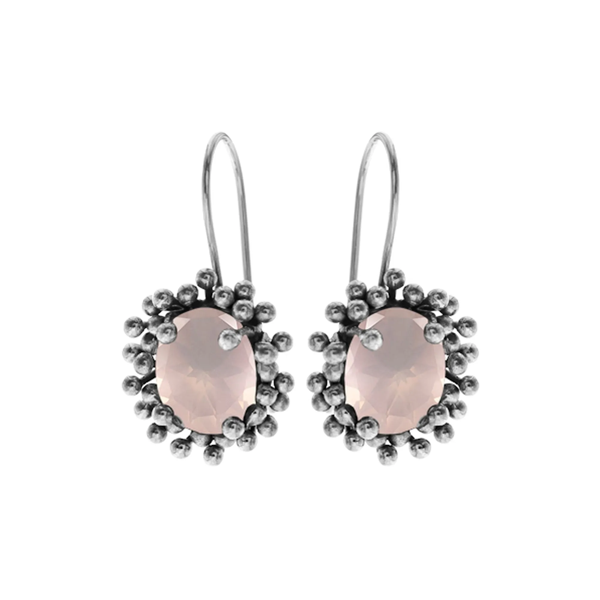 Rose Quartz fixed hook earrings with bobble claws