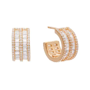 Round X Baguette Double Row Hoop Earring