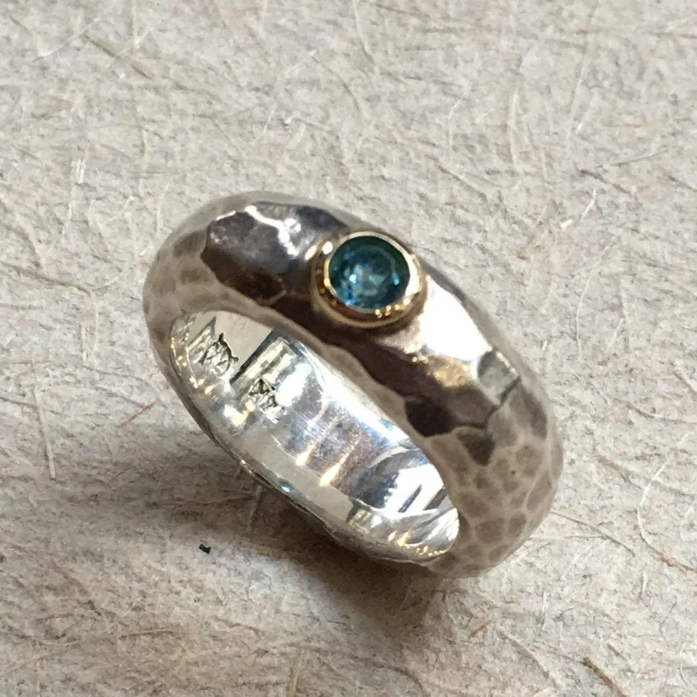Ruby Hammered Silver Gold Ring - Clear Water.