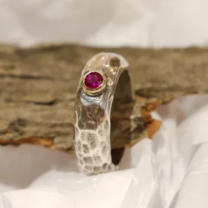 Ruby Hammered Silver Gold Ring - Clear Water.