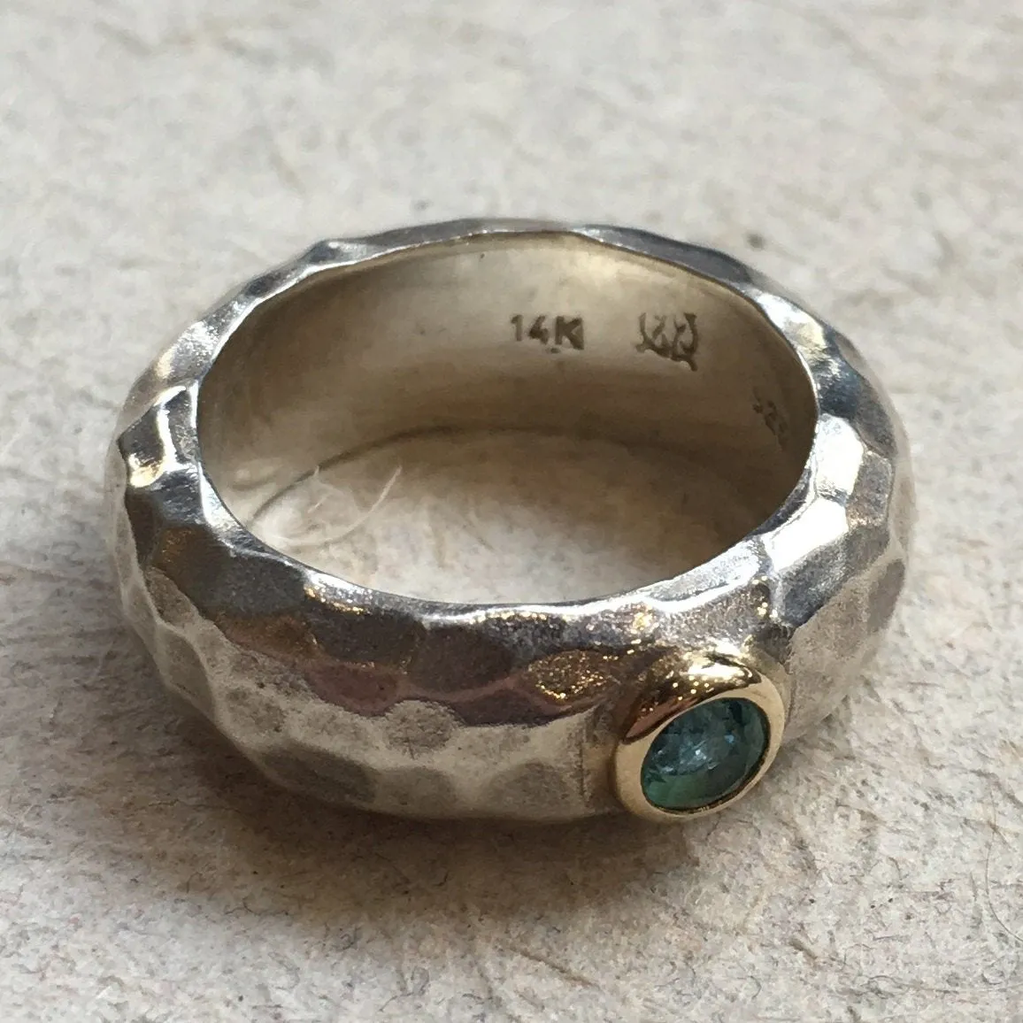 Ruby Hammered Silver Gold Ring - Clear Water.