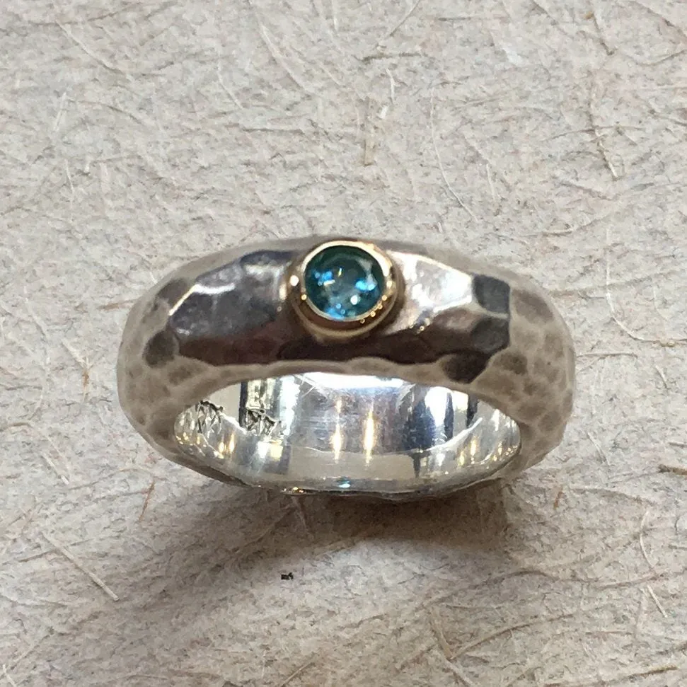 Ruby Hammered Silver Gold Ring - Clear Water.