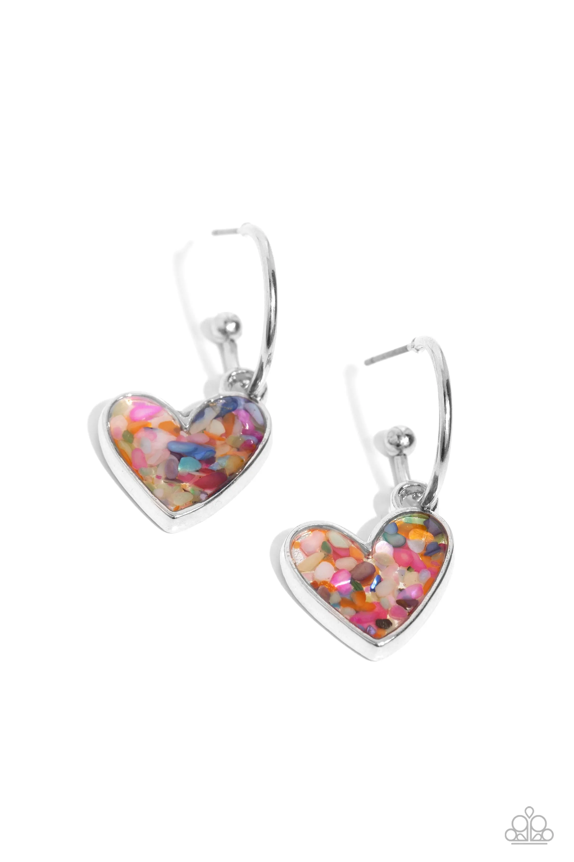 Shell Signal - Multi - Colorful Shell Heart Paparazzi Drop Hoop Earrings