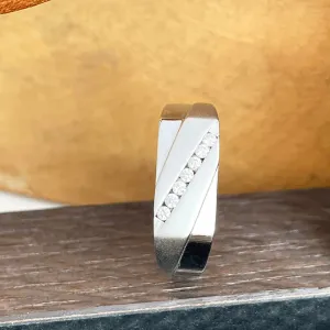 Silver Lucky Seven Diagonally Set Cubic Zirconia Matt Twist Band