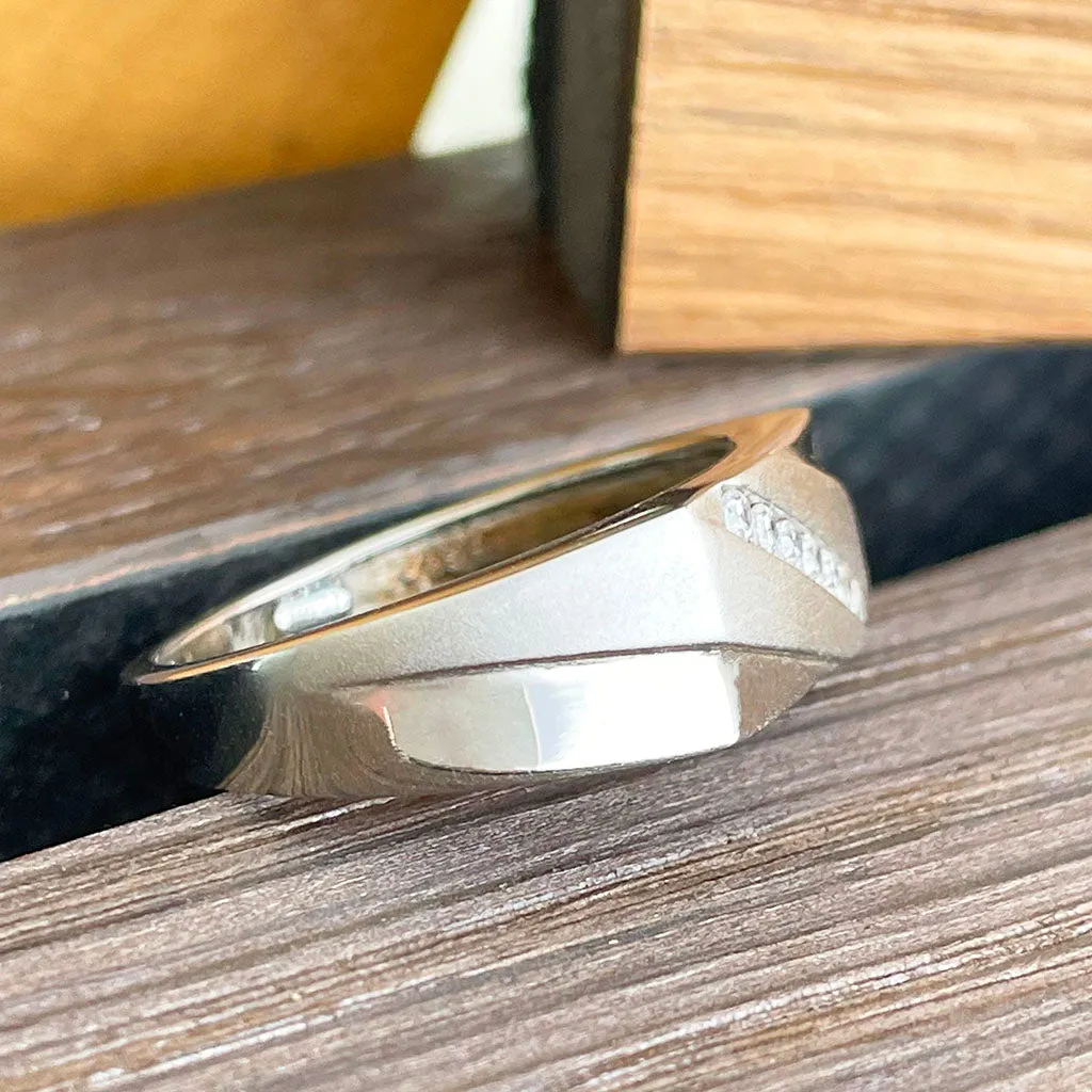 Silver Lucky Seven Diagonally Set Cubic Zirconia Matt Twist Band