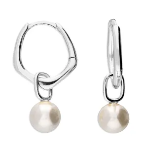 Silver Pearl Charm Hoop Earrings