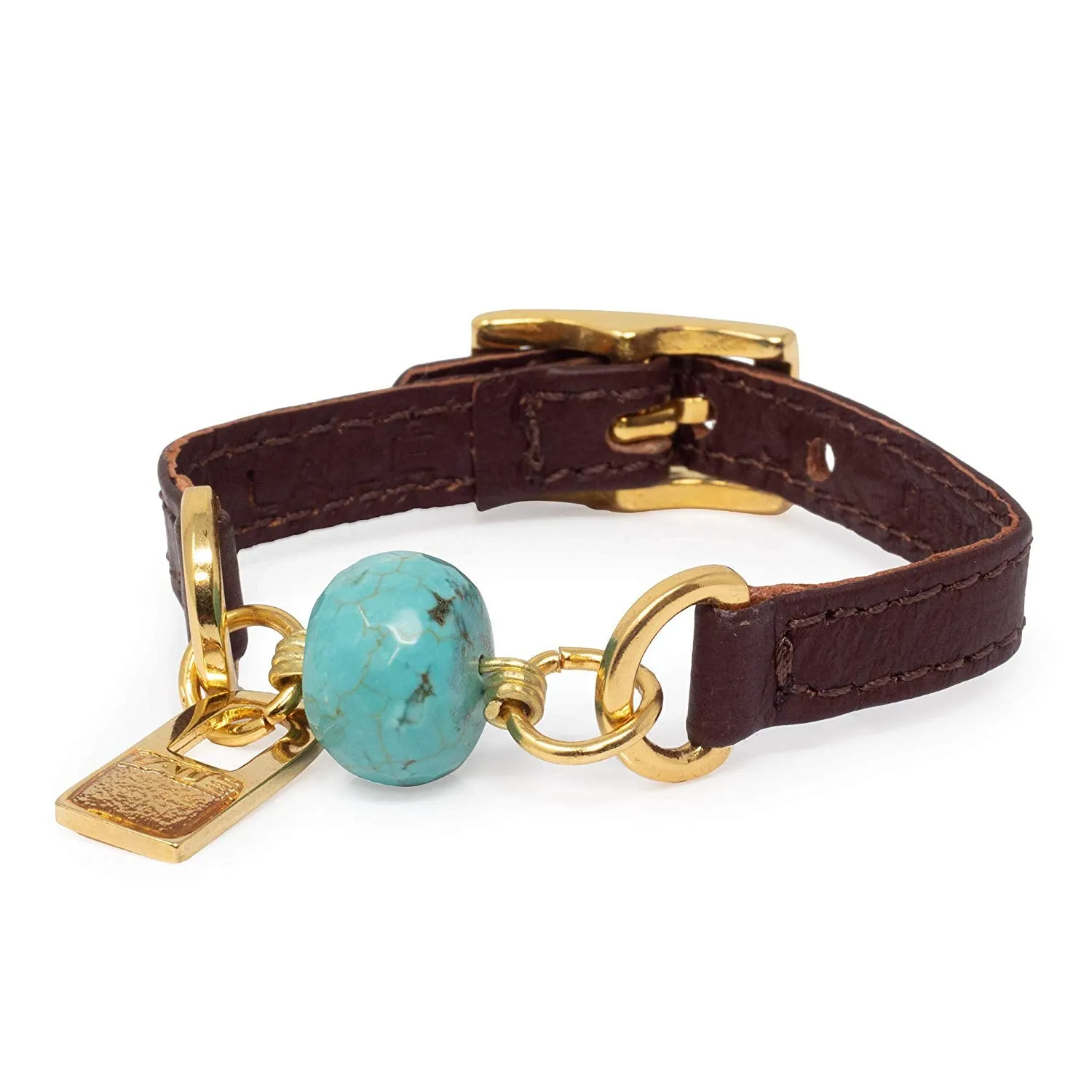 Single Wrap Brown Leather Bracelet with Turquoise Stone