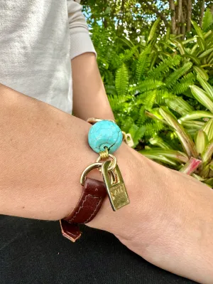 Single Wrap Brown Leather Bracelet with Turquoise Stone
