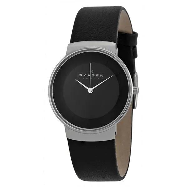 Skagen Klassik Black Leather Strap Black Dial Quartz Watch for Ladies - SKW2059