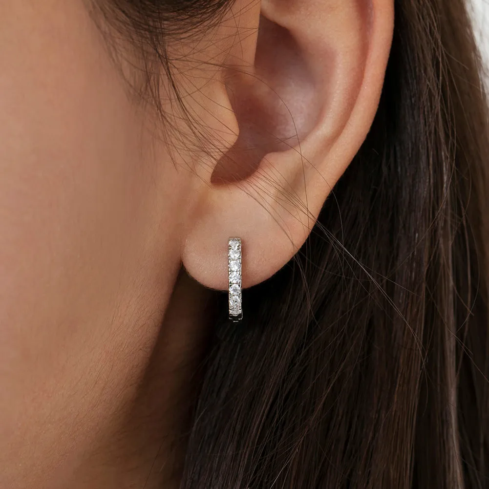 Small Multi Clear CZ 9mm Kids / Children's / Girls Earrings Hoop/Huggie Safety Latch - Sterling Silver