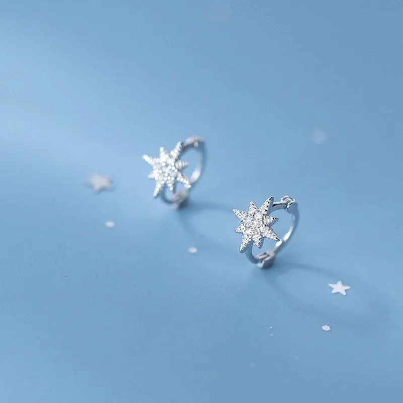 Small Star Hoop Huggies Earrings-SH031