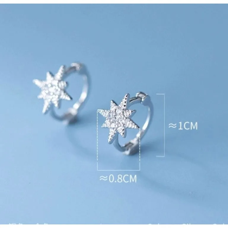 Small Star Hoop Huggies Earrings-SH031