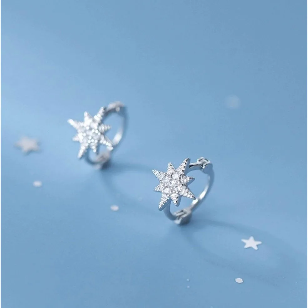 Small Star Hoop Huggies Earrings-SH031