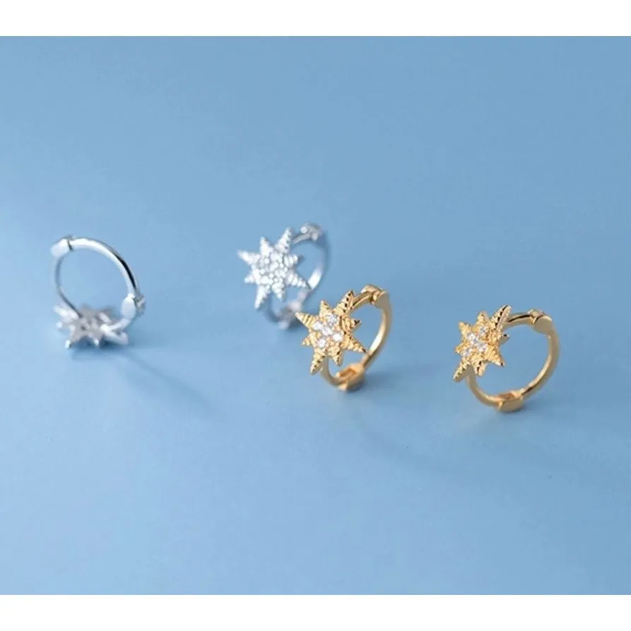 Small Star Hoop Huggies Earrings-SH031
