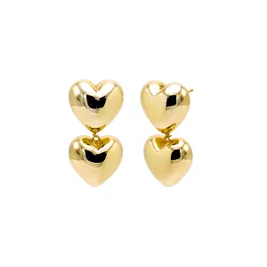 Solid Double Puffy Heart Drop Stud Earring