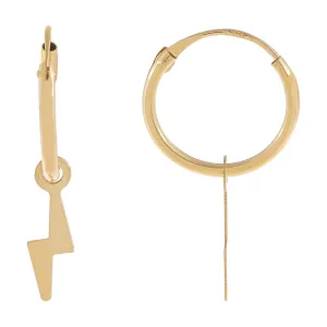 Solid Lightning Bolt Hoop Earring 14K