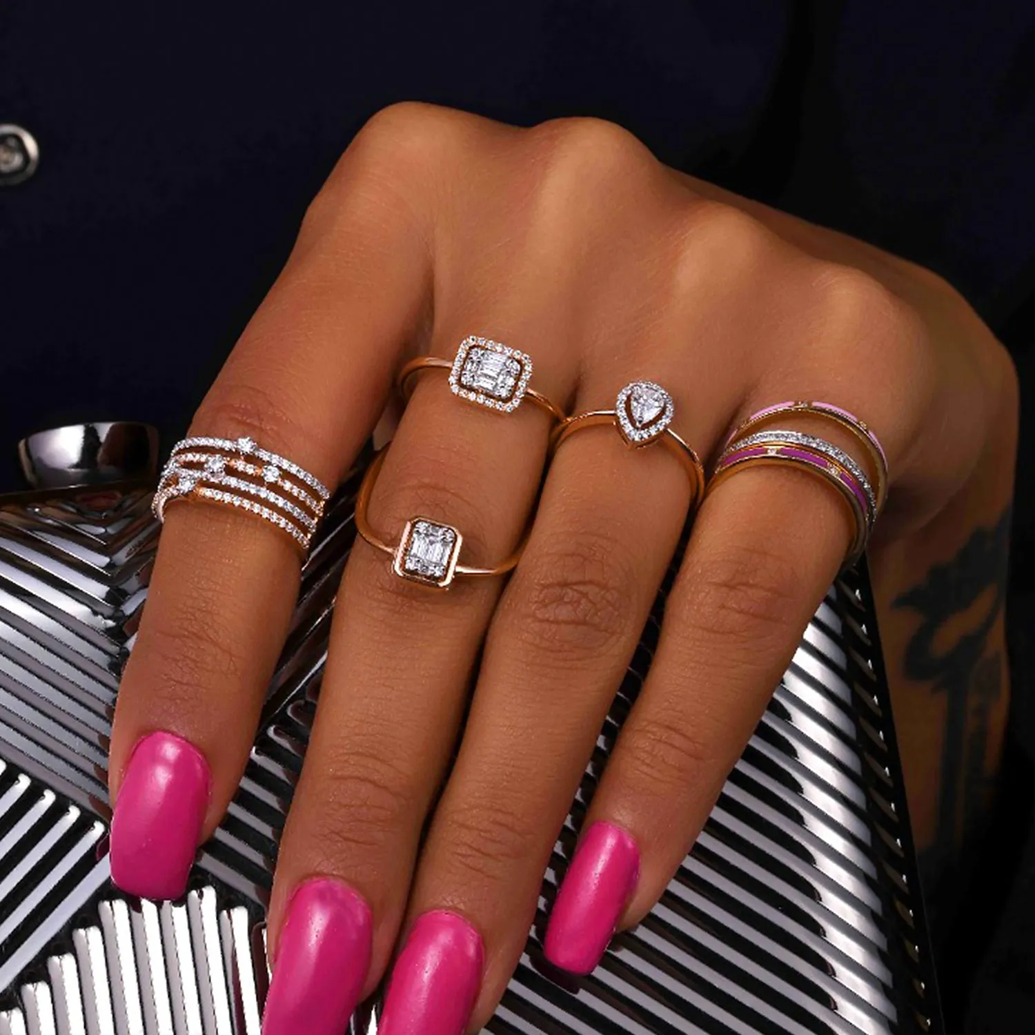 Stackable Light Pink Enamel Diamond Band