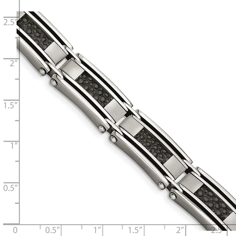 Stainless Steel Genuine Leather Stingray Textured 8.5in Bracelet