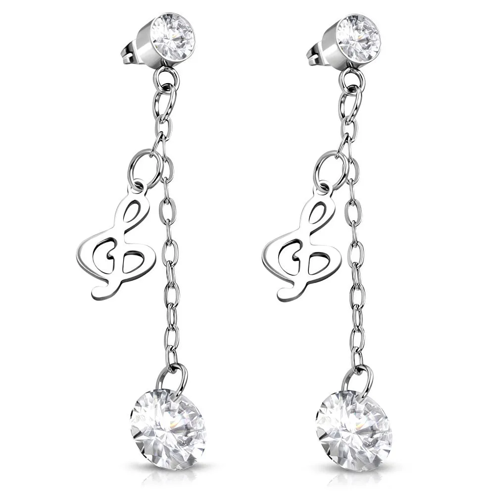 Stainless Steel Musical Note Clef Drop Dangle Earrings