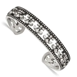 Stainless Steel Polished Fleur de Lis Antiqued Bangle