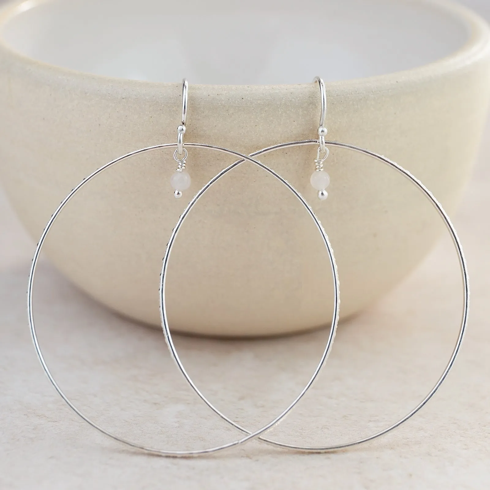 Sterling Silver Celestial Hoop Earrings with Rose Quartz