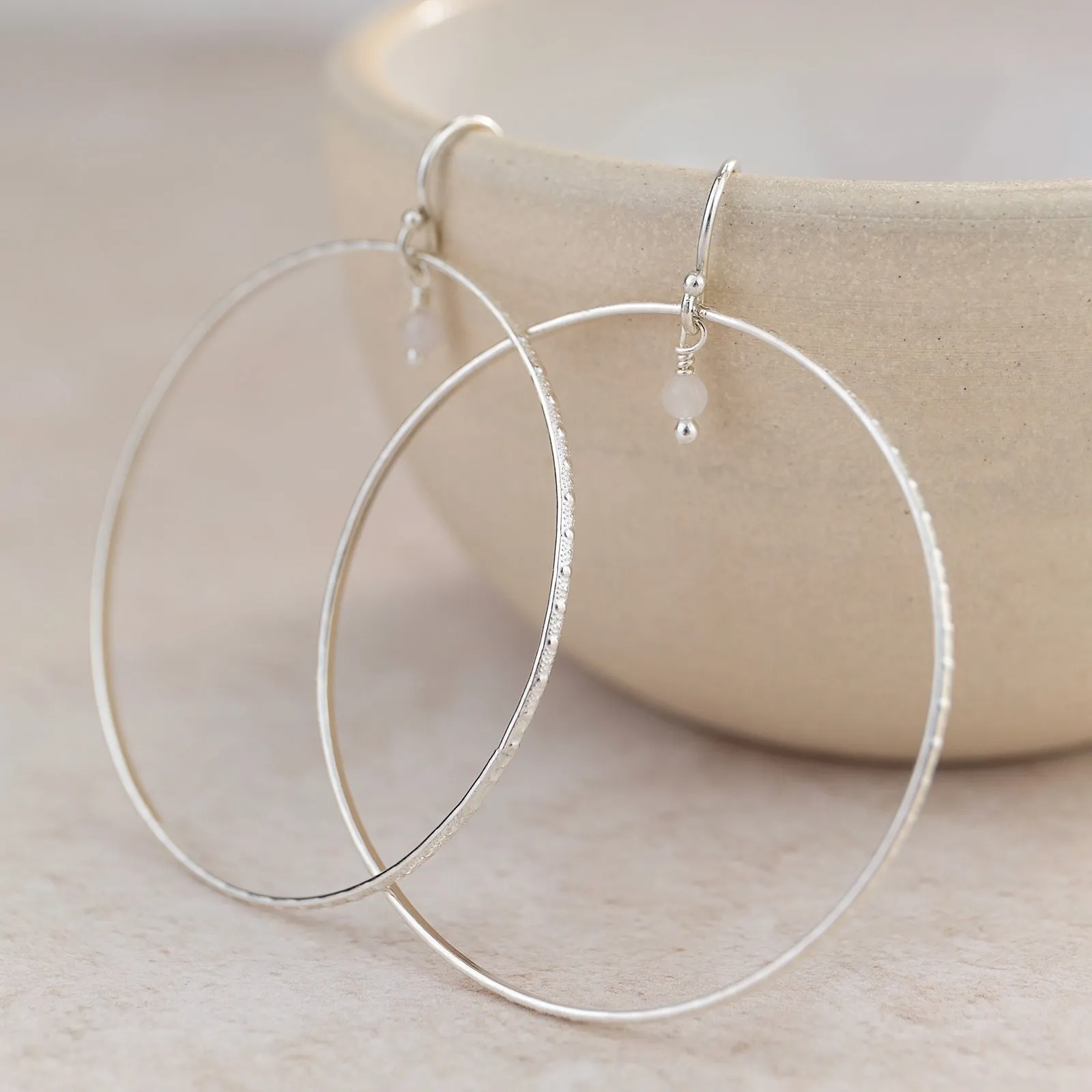 Sterling Silver Celestial Hoop Earrings with Rose Quartz