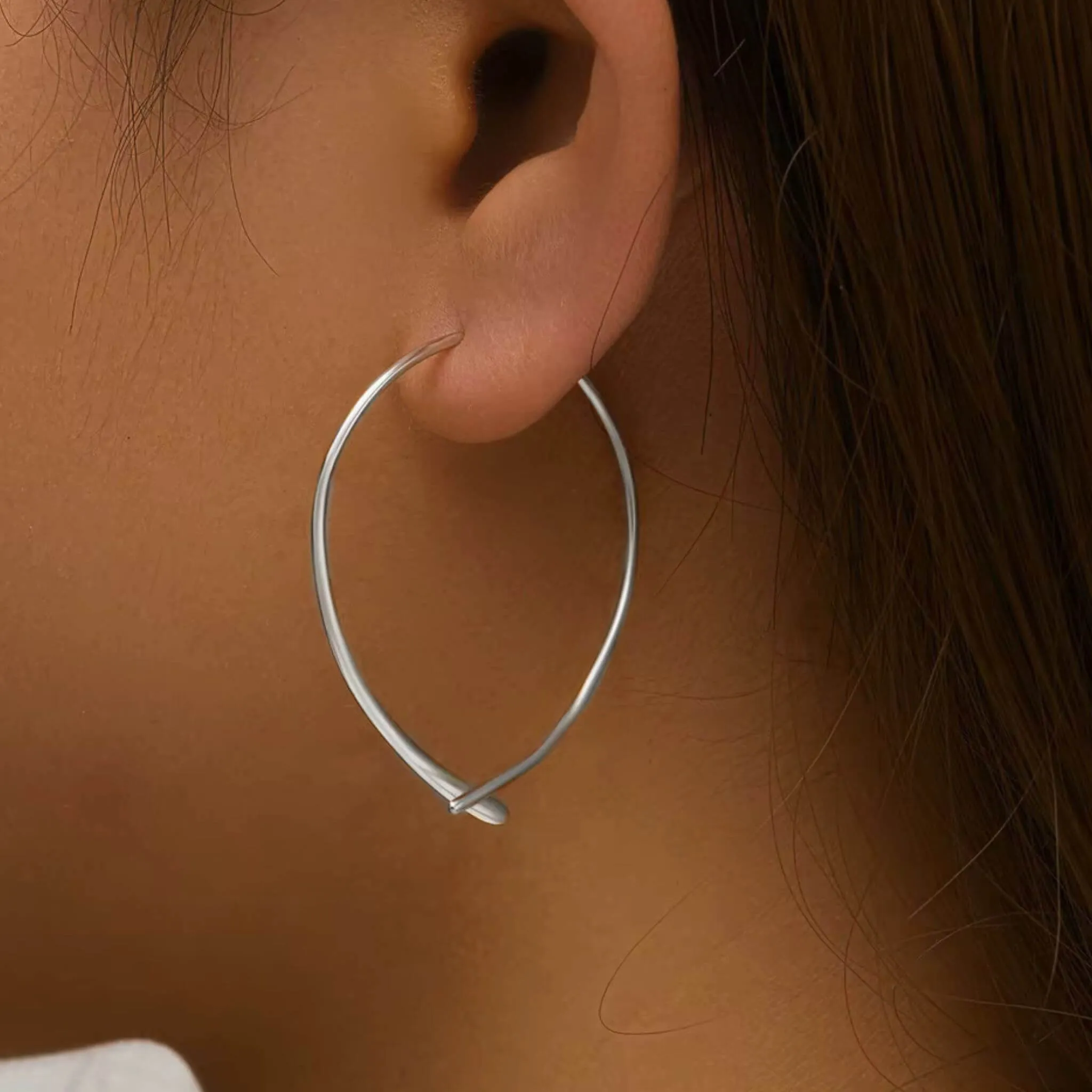 Sterling Silver Curl Bar Threader Hoop Earrings