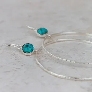 Sterling Silver Gemstone Dot Hoop Earring Turquoise
