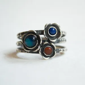 Sterling Silver Ring with Coral, Lapis, and Agate - Guess.
