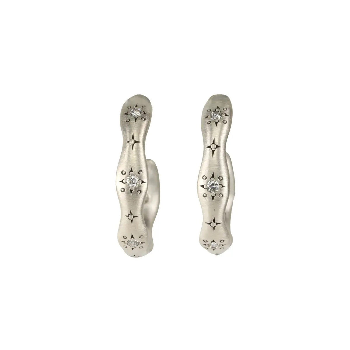 Sterling Silver Wavy Hoop Earrings with Diamonds