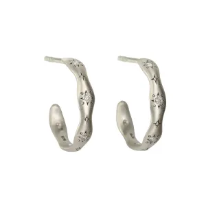 Sterling Silver Wavy Hoop Earrings with Diamonds