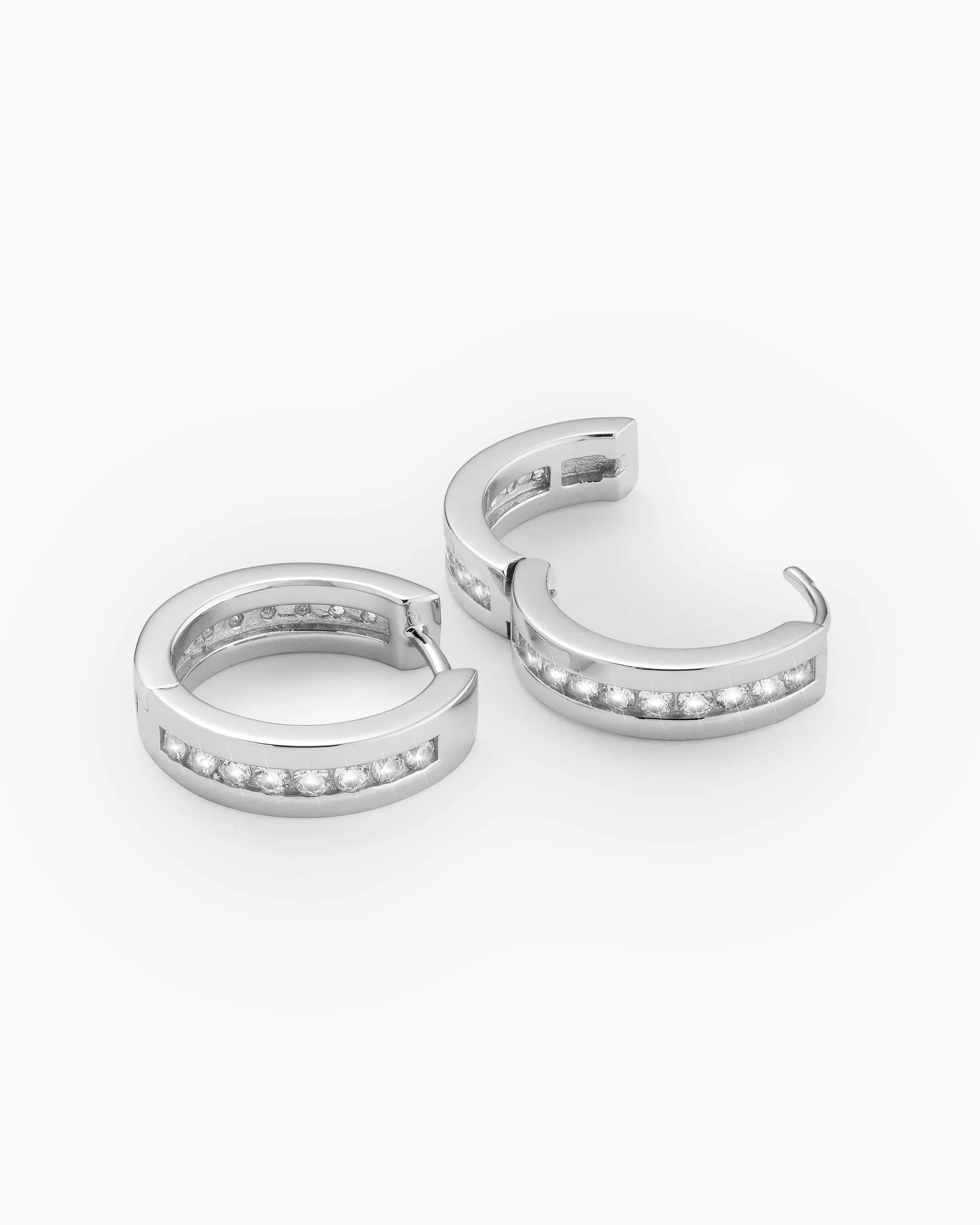 Studded Inset Hoop Earrings - Silver