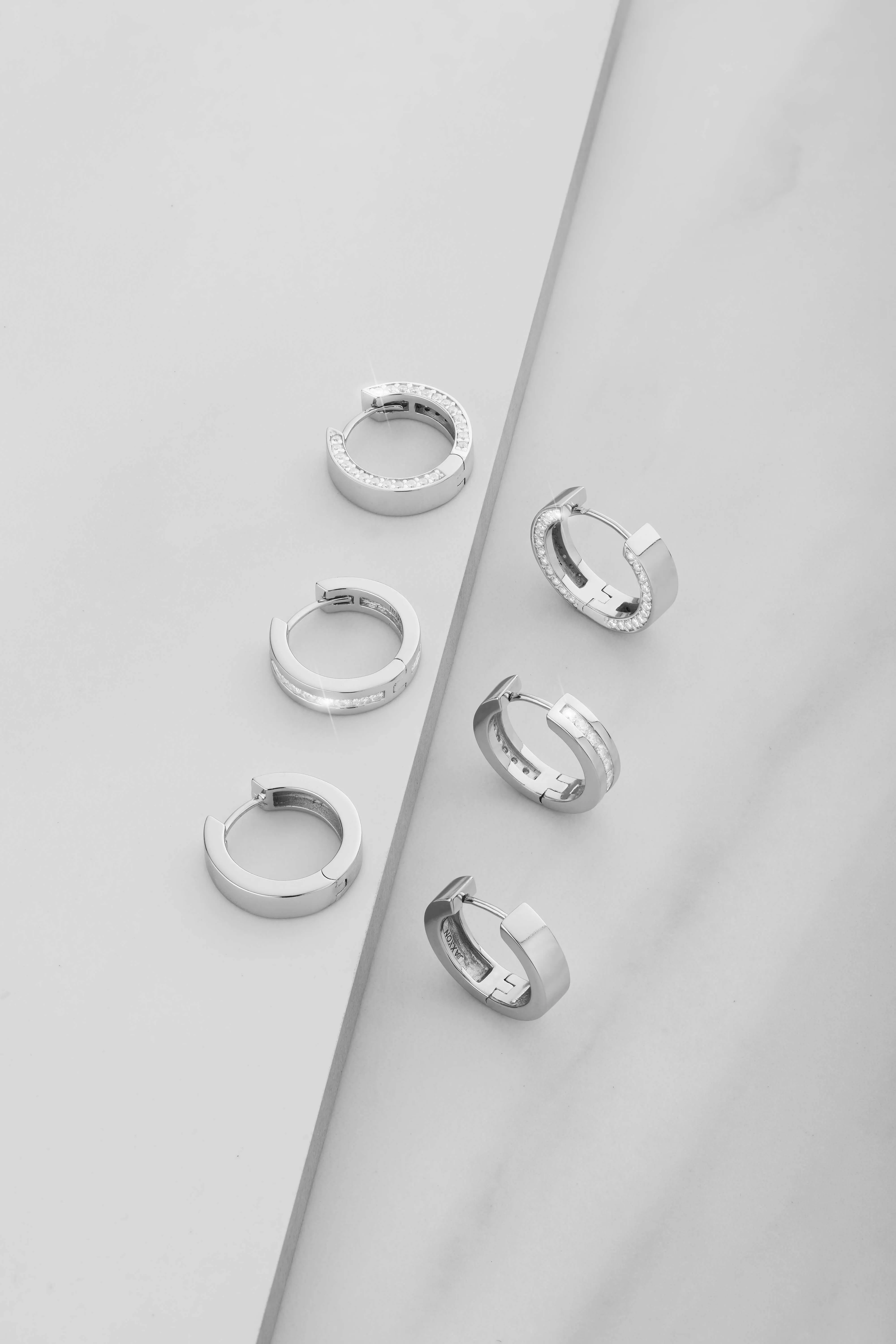 Studded Inset Hoop Earrings - Silver