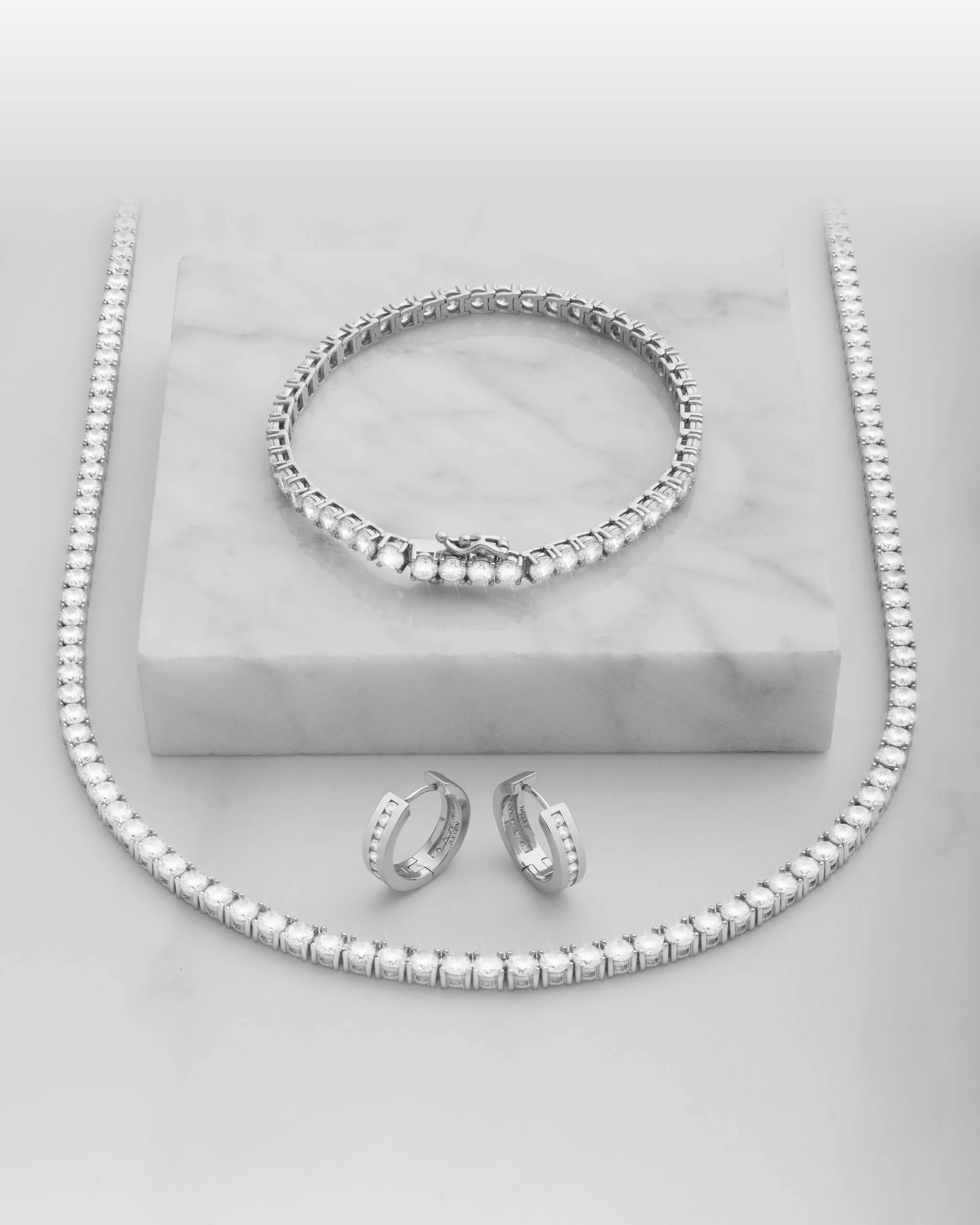 Studded Inset Hoop Earrings - Silver