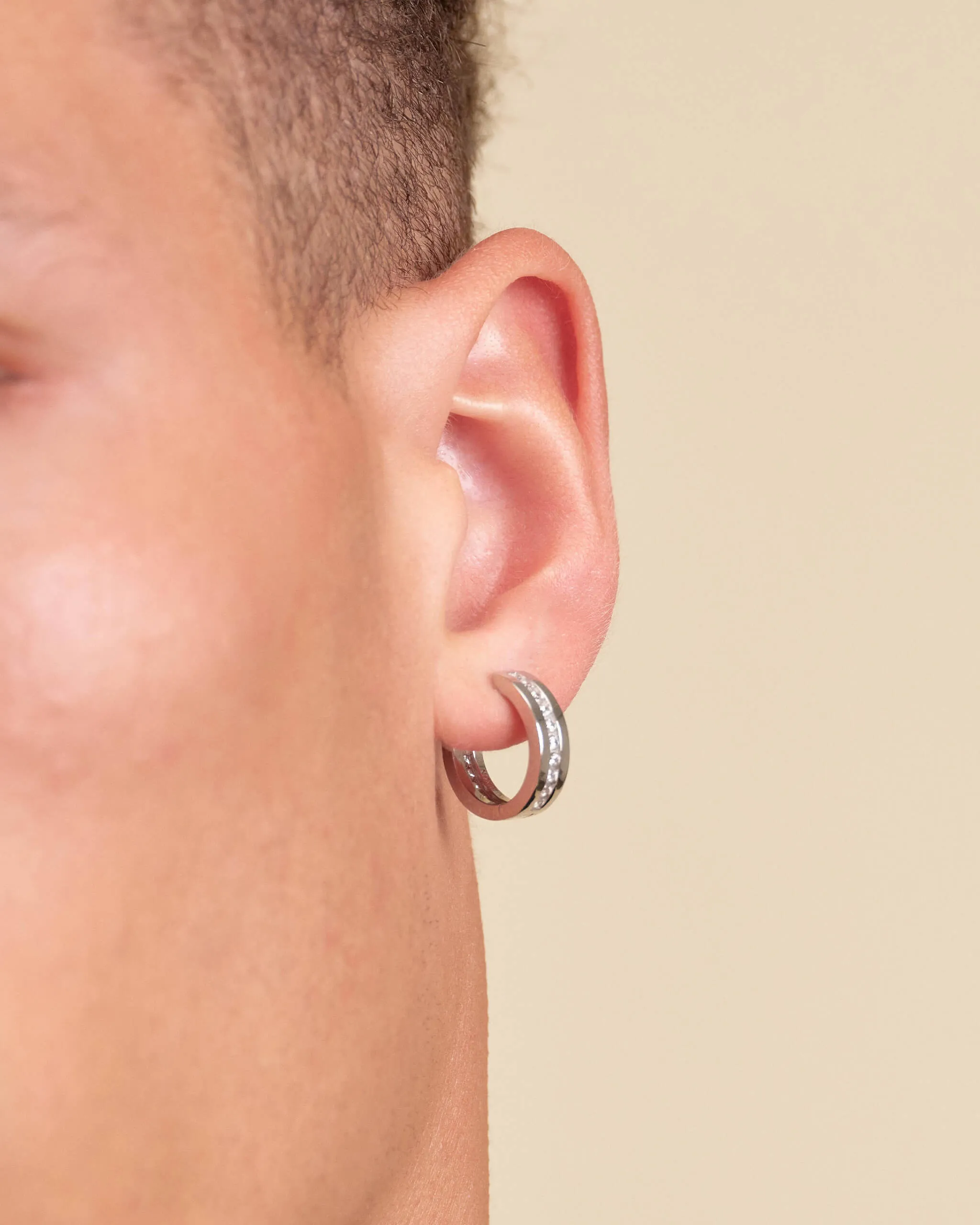 Studded Inset Hoop Earrings - Silver