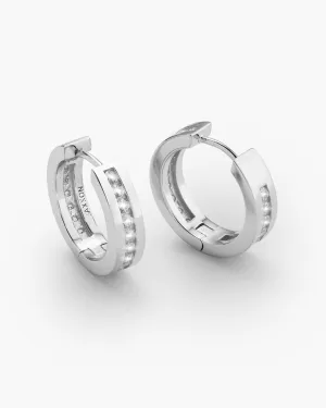 Studded Inset Hoop Earrings - Silver