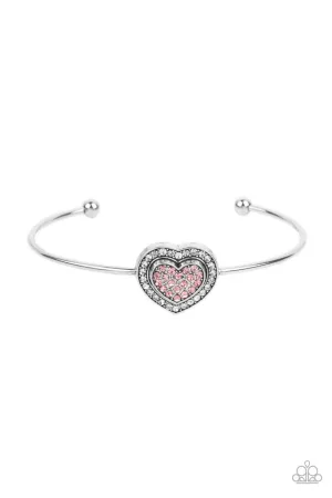 Stunning Soulmates - Pink - Rhinestone Heart Paparazzi Cuff Bracelet