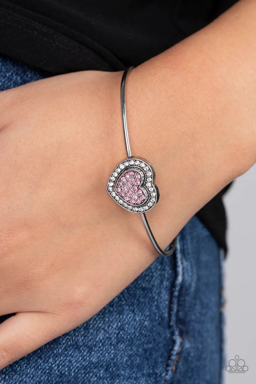 Stunning Soulmates - Pink - Rhinestone Heart Paparazzi Cuff Bracelet
