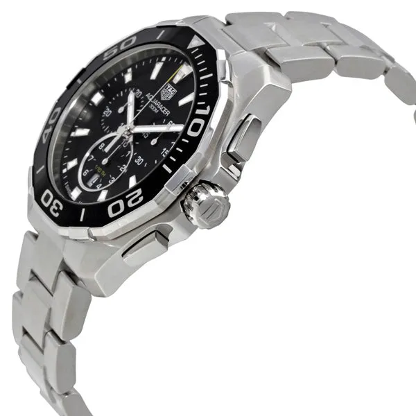 Tag Heuer Aquaracer Silver Stainless Steel Black Dial Chronograph Quartz Watch for Gents - CAY111ABA0927