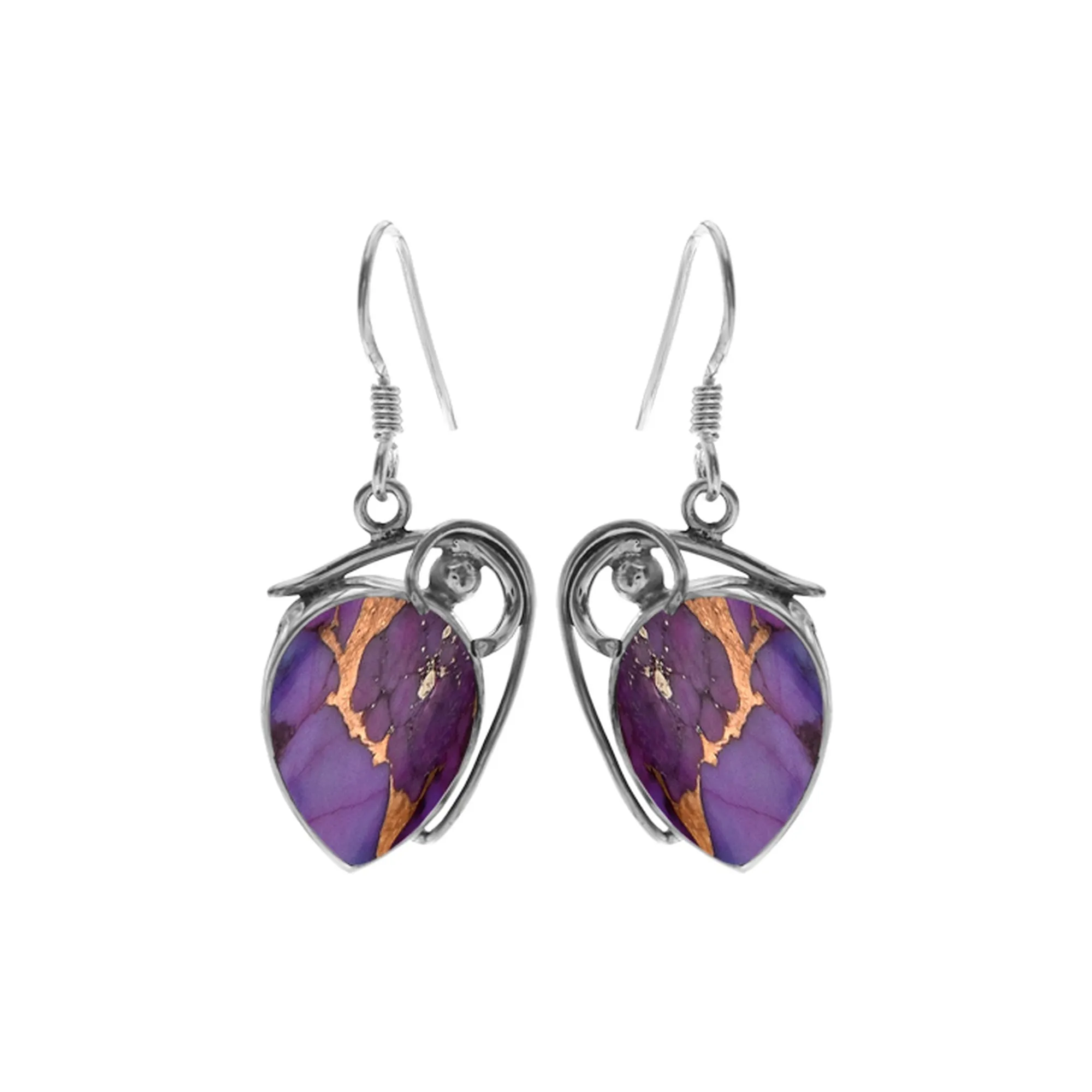 Teardrop purple mohave earrings with wire detail