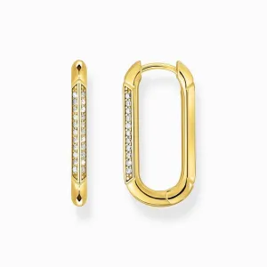 Thomas Sabo Yellow-Gold plated, oval-shaped Hoop Earrings with White Zirconia